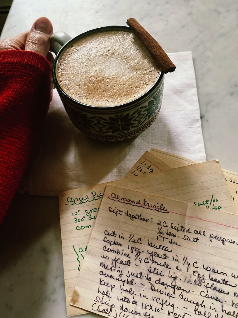 Cappuccino with cinnamon, hand-written recipes