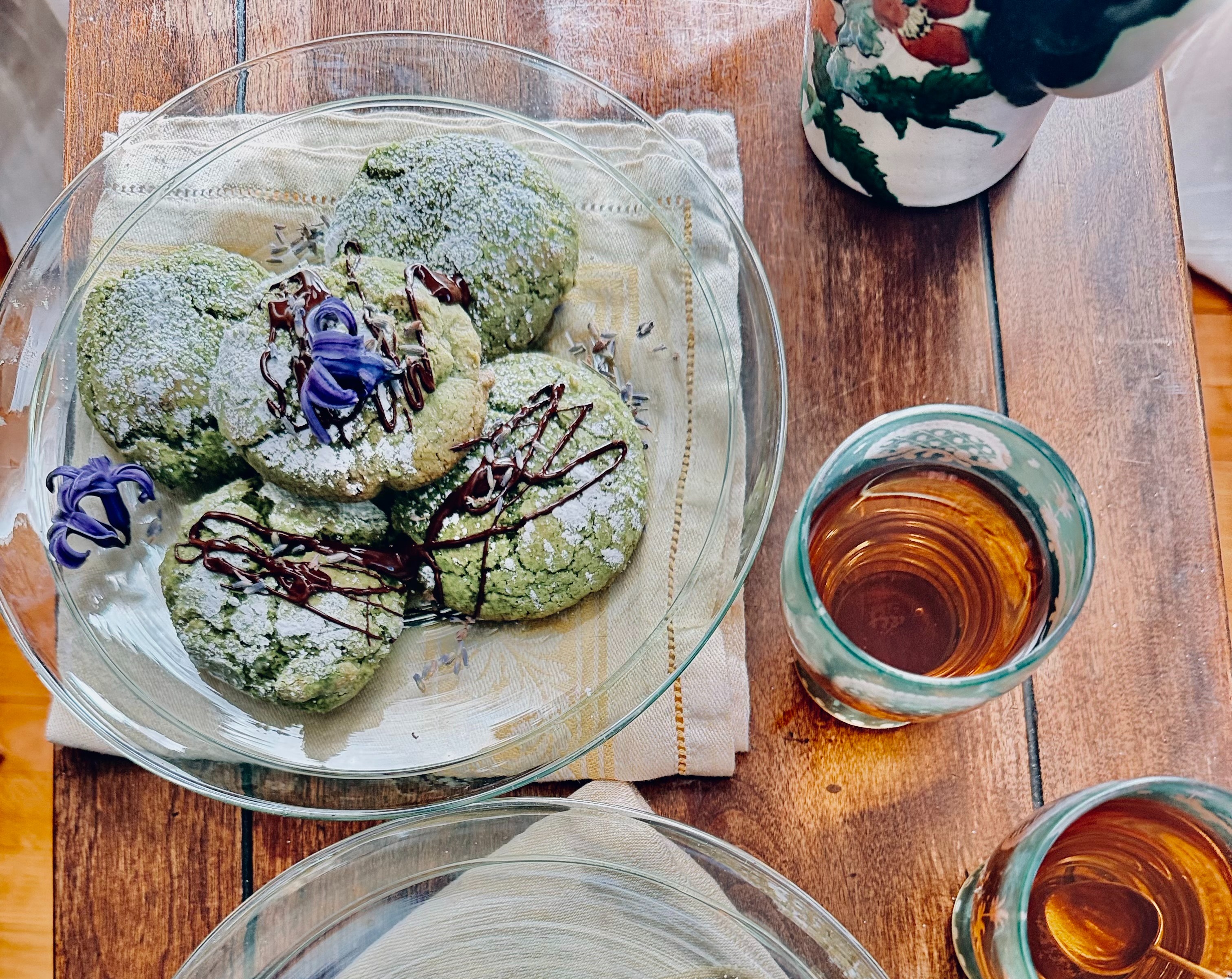 Matcha cookies and tea