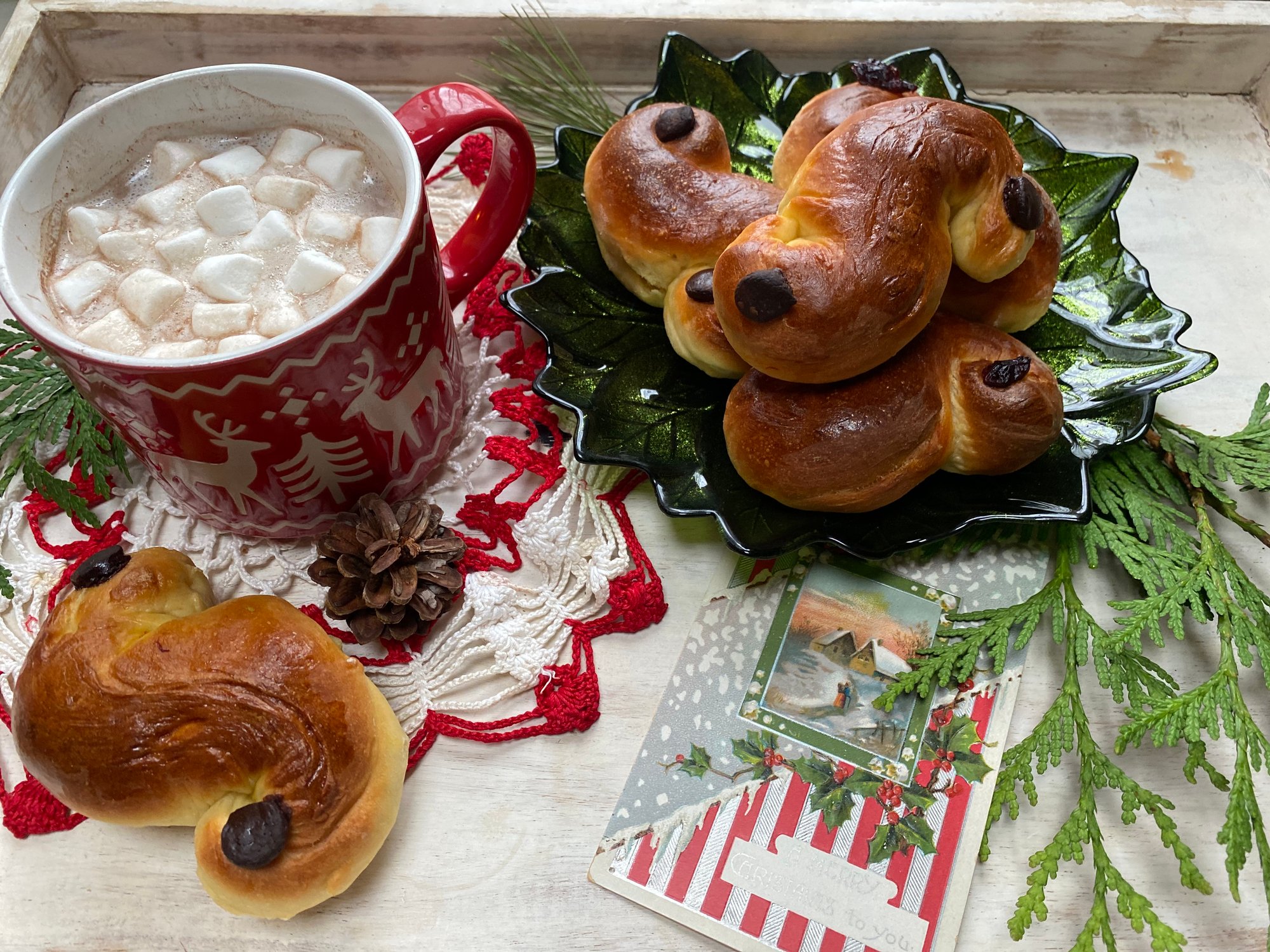 St. Lucia buns and hot chocolate with marshmallows